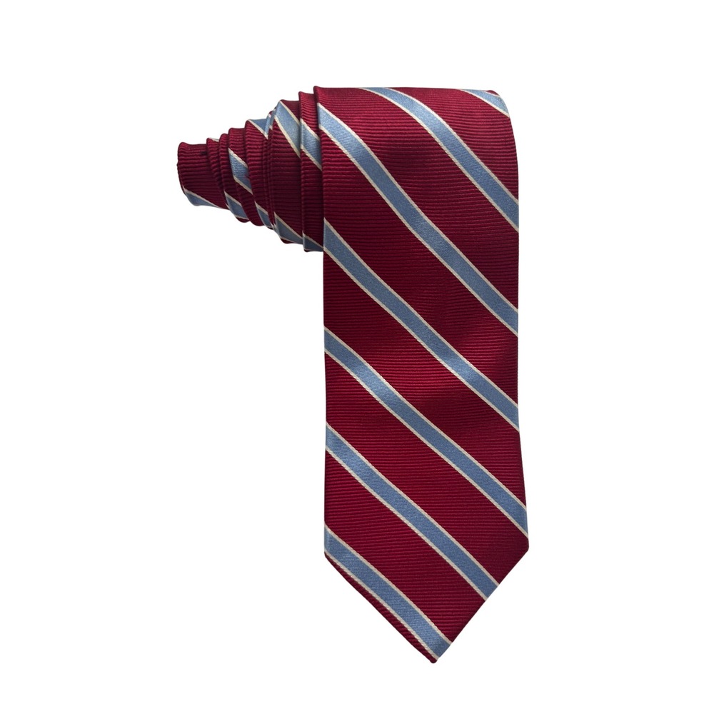 Brooks Brothers Makers Silk Repp Stripe Tie Burgundy Red Blue Woven in England